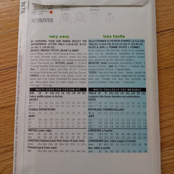 Jacket and Skirt Suit Sewing Pattern Size 12-16 See & Sew 5131 Vintage 90s UNCUT - Picture 5 of 9